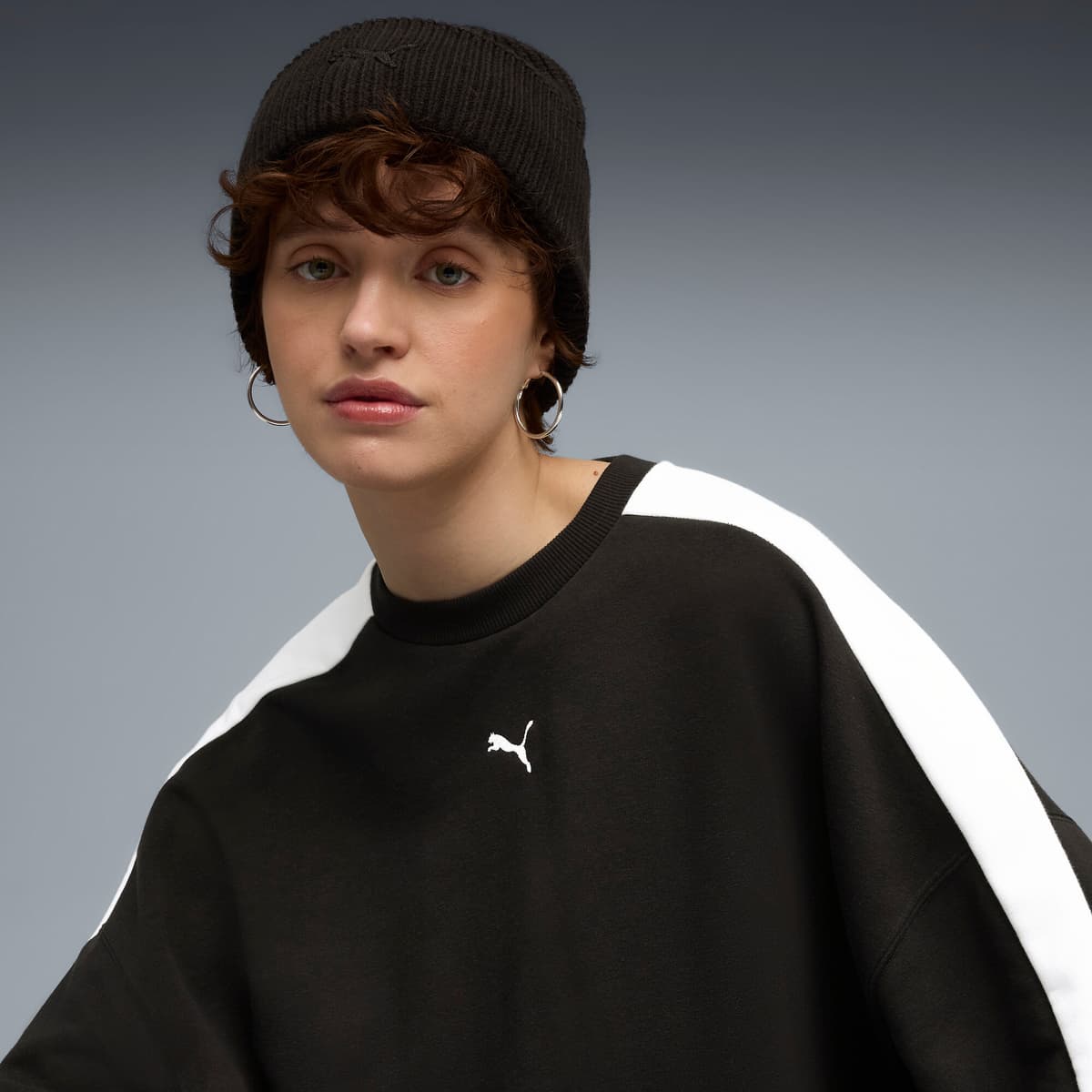 PUMA Wardrobe Essentials chunky beanie met middelhoge kruin, Zwart thumbnail 4