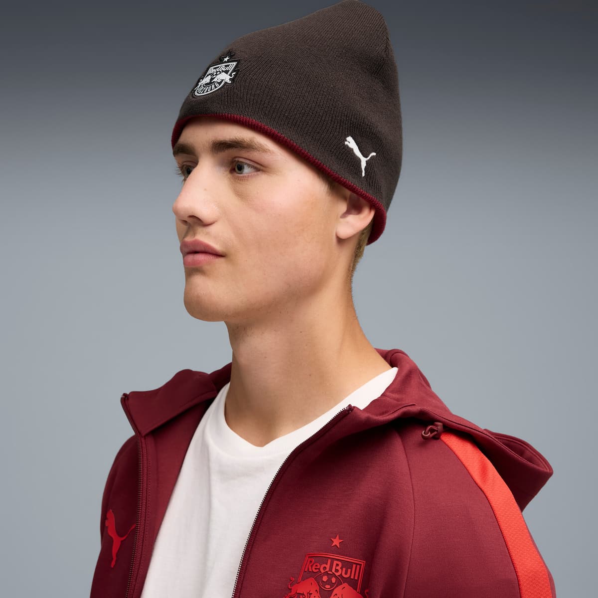 PUMA FC Rood Bull Salzburg omkeerbare beanie, Grijs/Rood thumbnail 4
