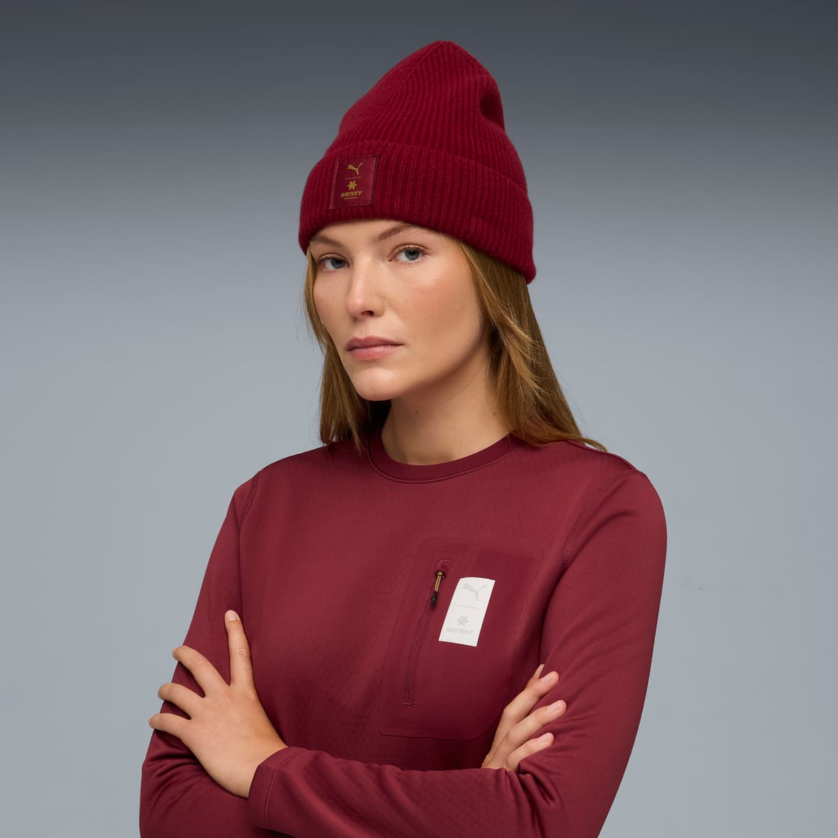 PUMA x SAYSKY beanie van merinowol, Rood thumbnail 4