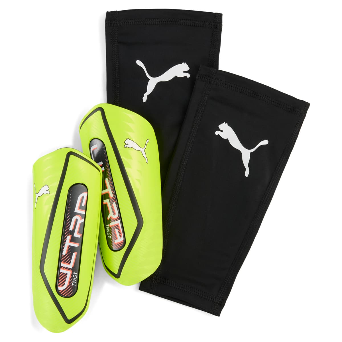 PUMA ULTRA Twist Football Sleeve scheenbeschermers, Zwart/Geel, Maat M