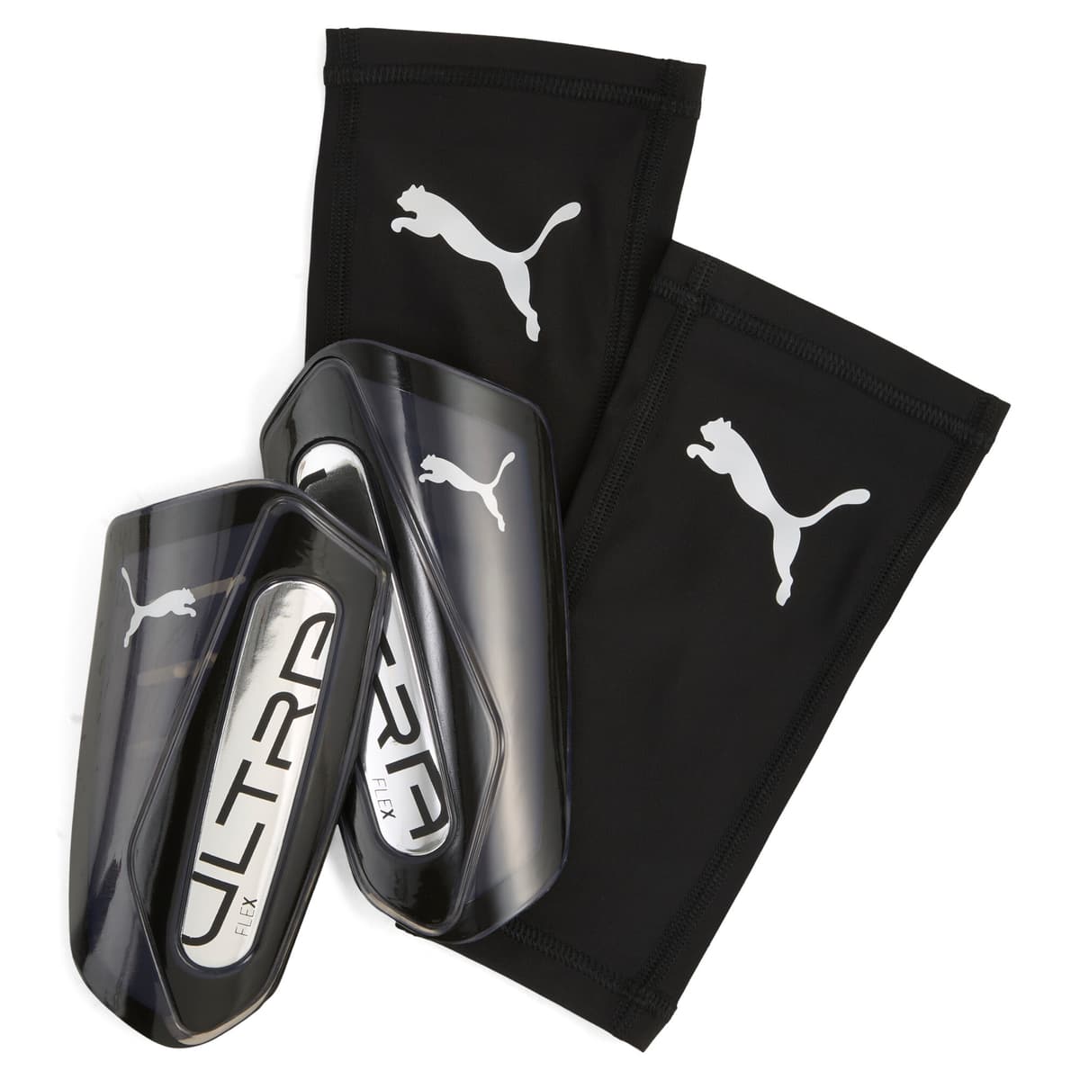 PUMA ULTRA Flex Football Sleeves scheenbeschermers, Zwart/Zilver, Maat S
