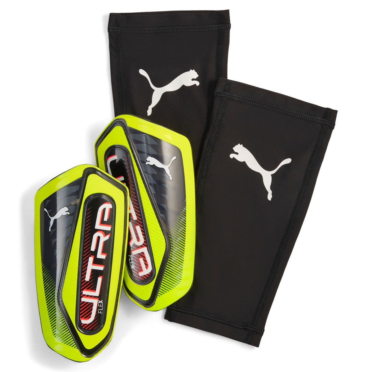 PUMA ULTRA Flex Football Sleeves scheenbeschermers, Zwart/Geel, Maat S