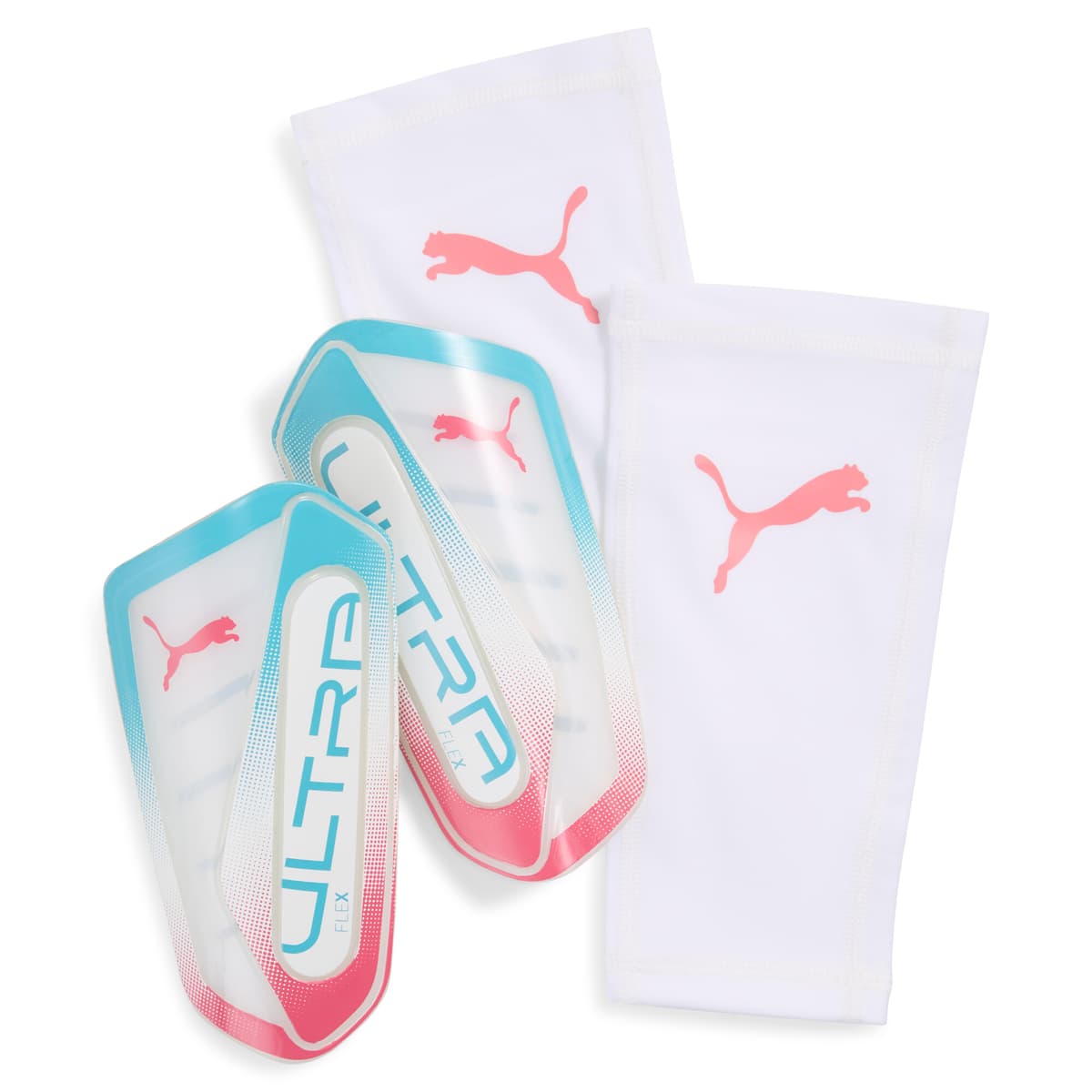 PUMA ULTRA Flex RE-CHARGE Football scheenbeschermers, Blauw/Roze/Wit, Maat XS