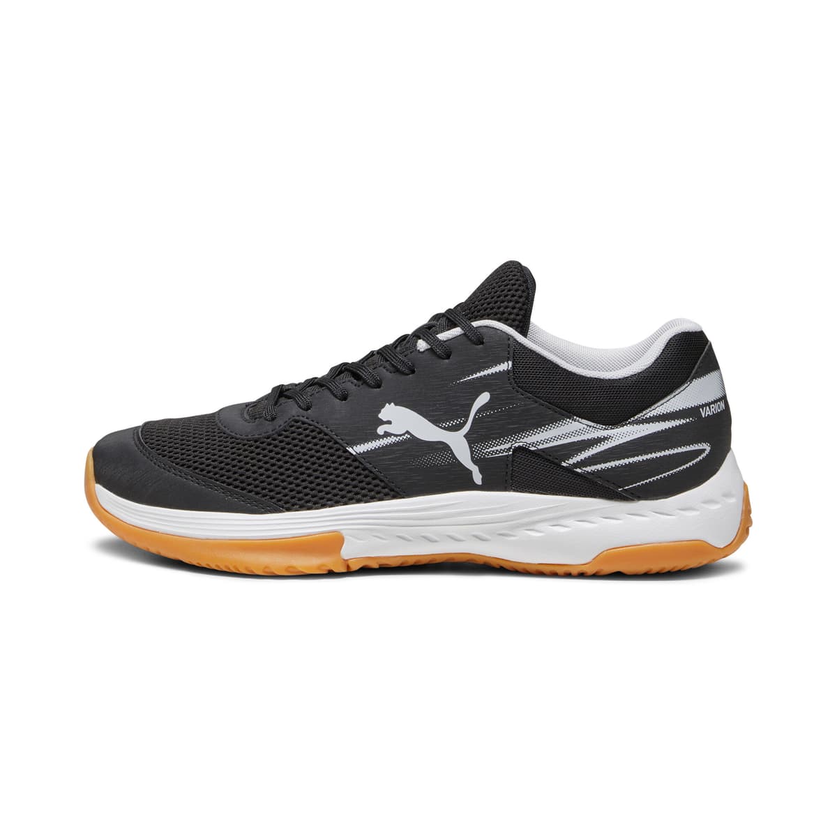 PUMA Varion II handbalschoenen, Zwart/Grijs/Geel, Maat 38,5