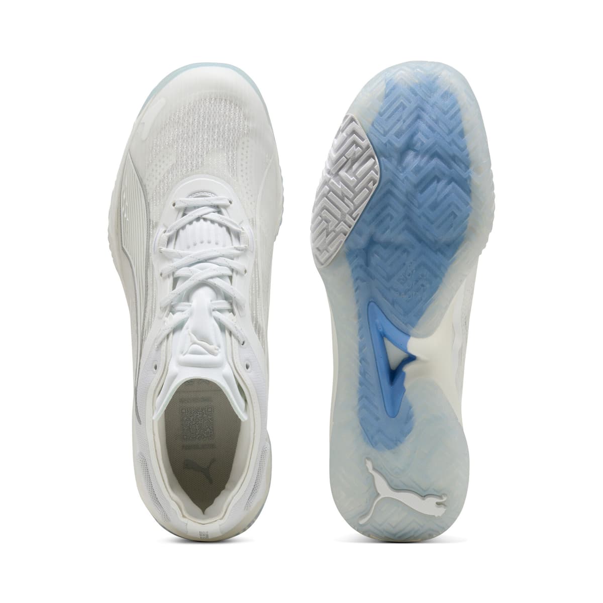 PUMA Accelerate NITROâ¢ SQD 4 uniseks handbalschoenen, Wit/Zilver, Maat 38,5 thumbnail 4