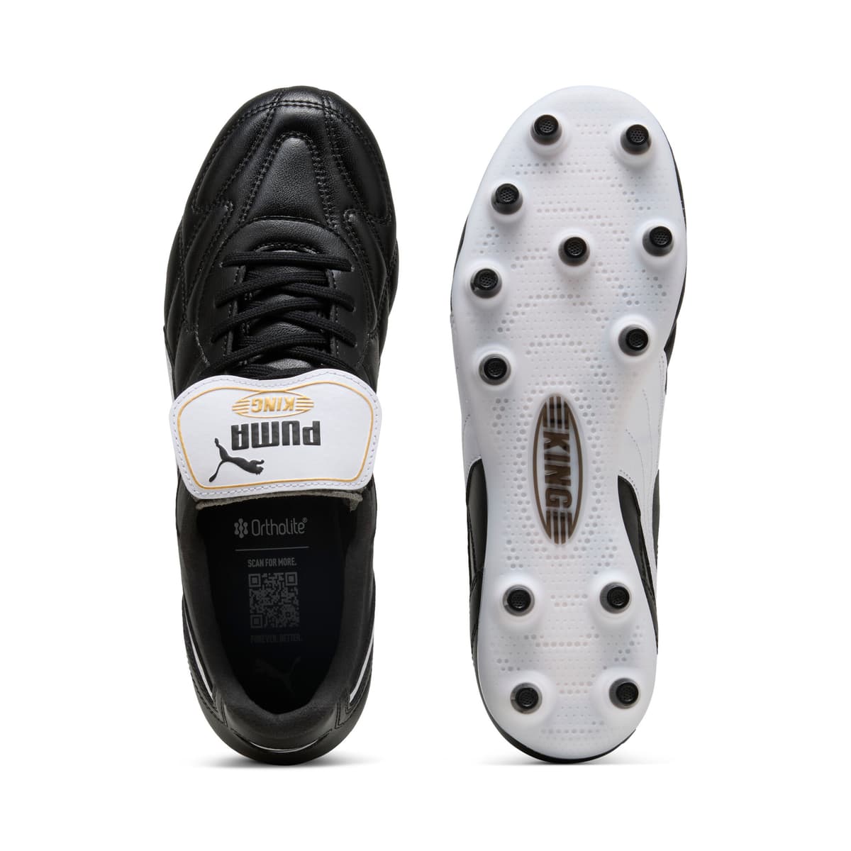 PUMA KING TOP FG/AG voetbalschoenen uniseks, Zwart/Wit/Goud, Maat 42,5 thumbnail 4