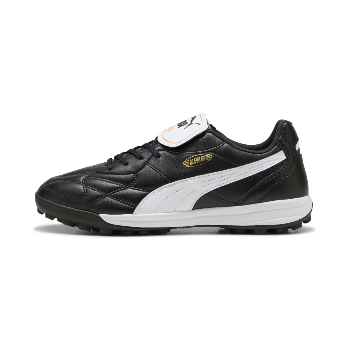 PUMA KING TOP TT voetbalschoenen uniseks, Zwart/Wit/Goud, Maat 46