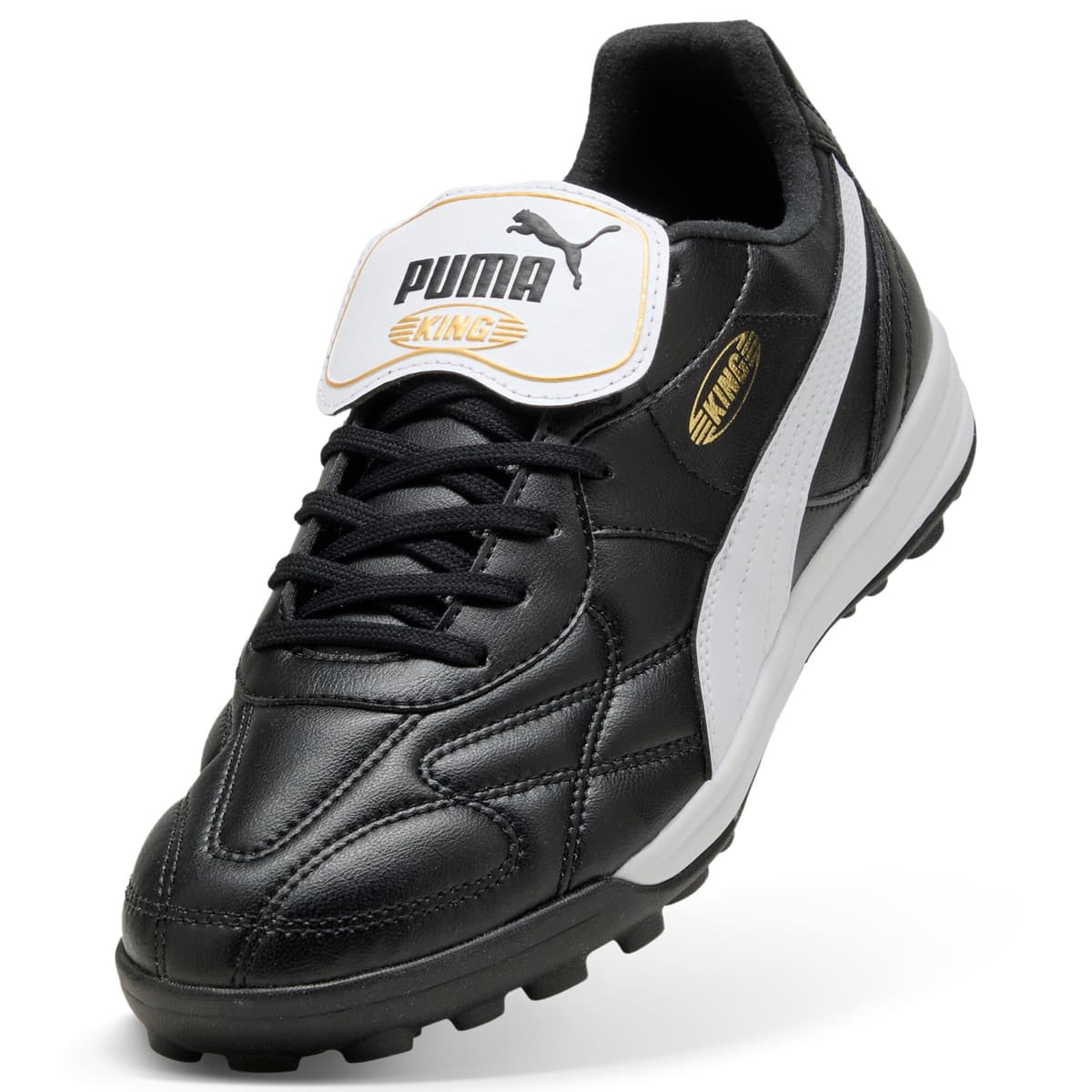 PUMA KING TOP TT voetbalschoenen uniseks, Zwart/Wit/Goud, Maat 46 thumbnail 2