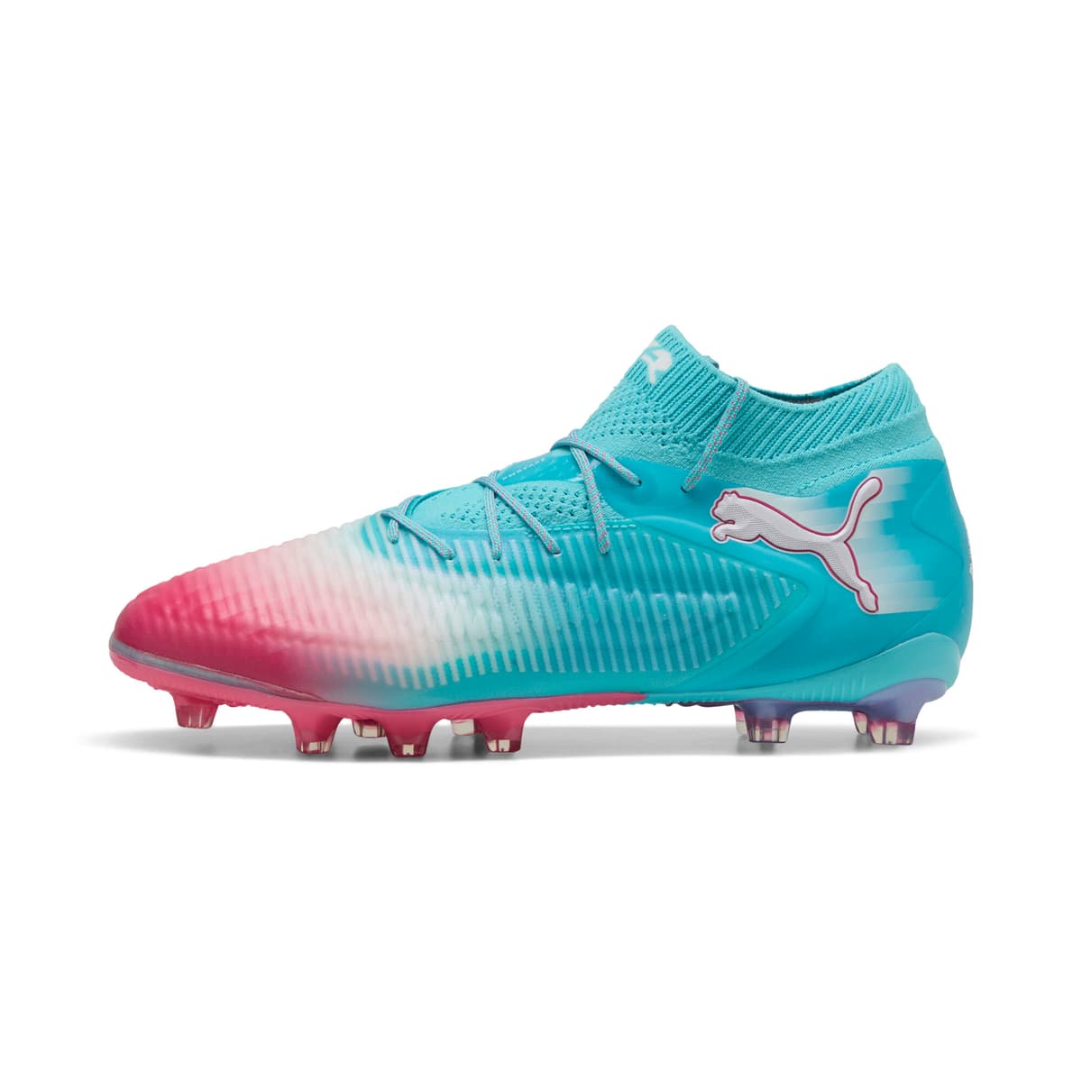 PUMA FUTURE 8 ULTIMATE RE-CHARGE AG uniseks voetbalschoenen, Blauw/Roze/Wit, Maat 42