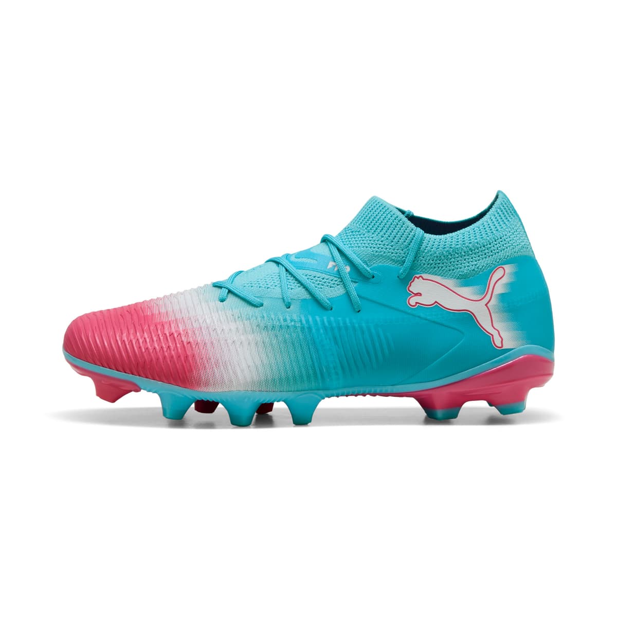 PUMA FUTURE 8 MATCH RE-CHARGE FG/AG uniseks voetbalschoenen, Blauw/Roze/Wit, Maat 42,5