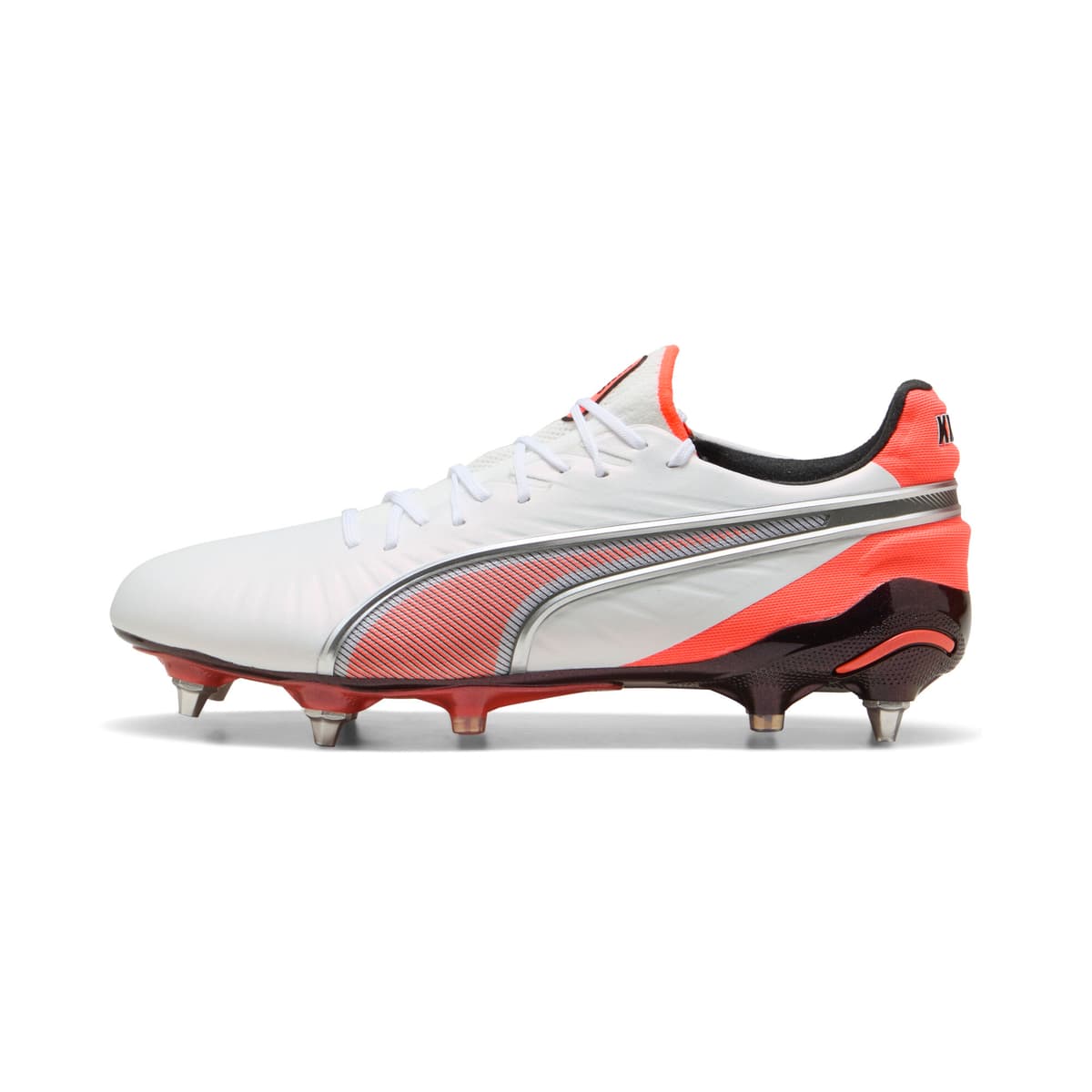 PUMA KING ULTIMATE MxSG uniseks voetbalschoenen, Rood/Wit/Zilver, Maat 45