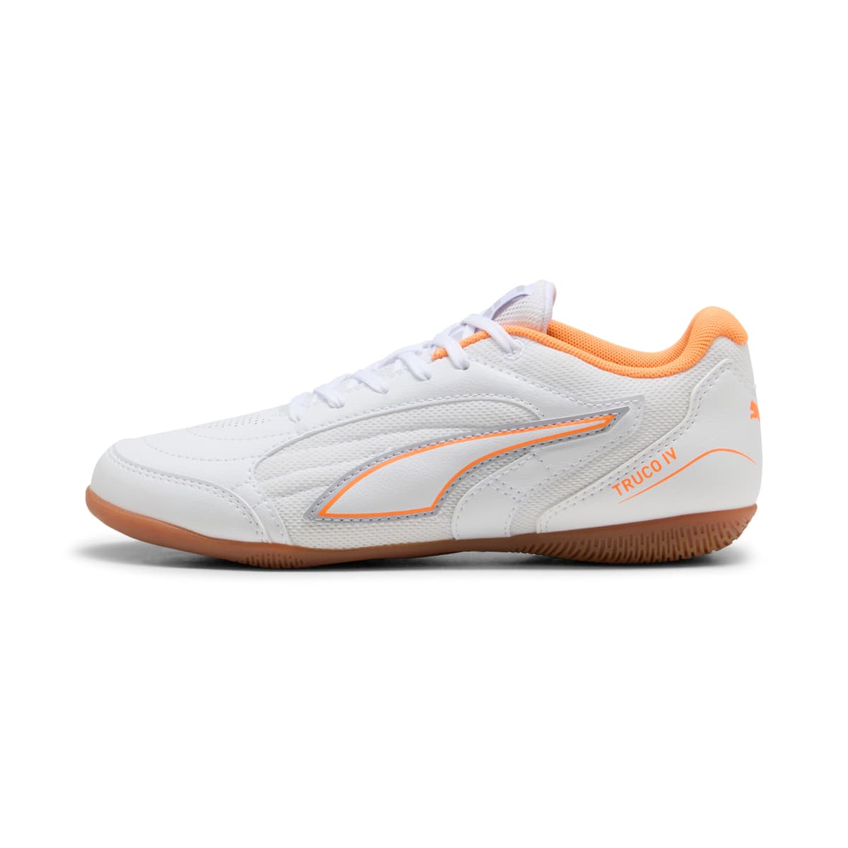 PUMA TRUCO IV zaalvoetbalschoenen, Wit/Oranje/Zilver, Maat 37