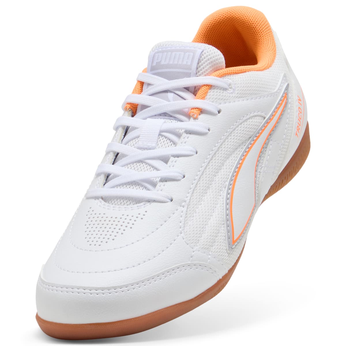 PUMA TRUCO IV zaalvoetbalschoenen, Wit/Oranje/Zilver, Maat 37 thumbnail 2