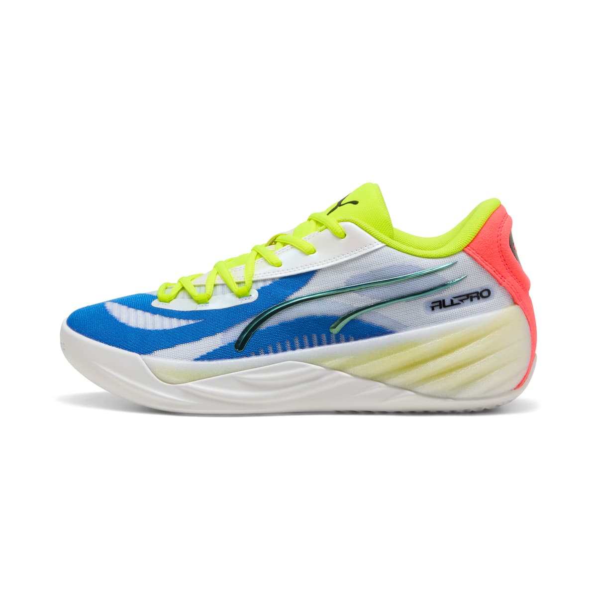 PUMA All-Pro NITROâ¢ basketbalschoenen uniseks, Roze/Geel/Wit, Maat 38