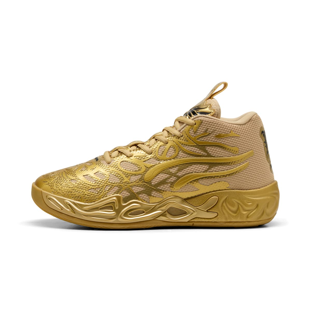 PUMA MB.04 Gouden Child basketbalschoenen uniseks, Zwart/Goud, Maat 45