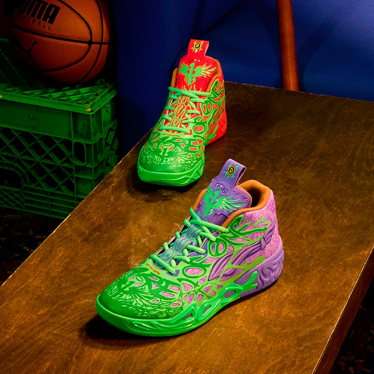 PUMA HOOPS x TMNT MB.04 RD uniseks basketbalschoenen, Groen/Rood, Maat 53,5 thumbnail 10