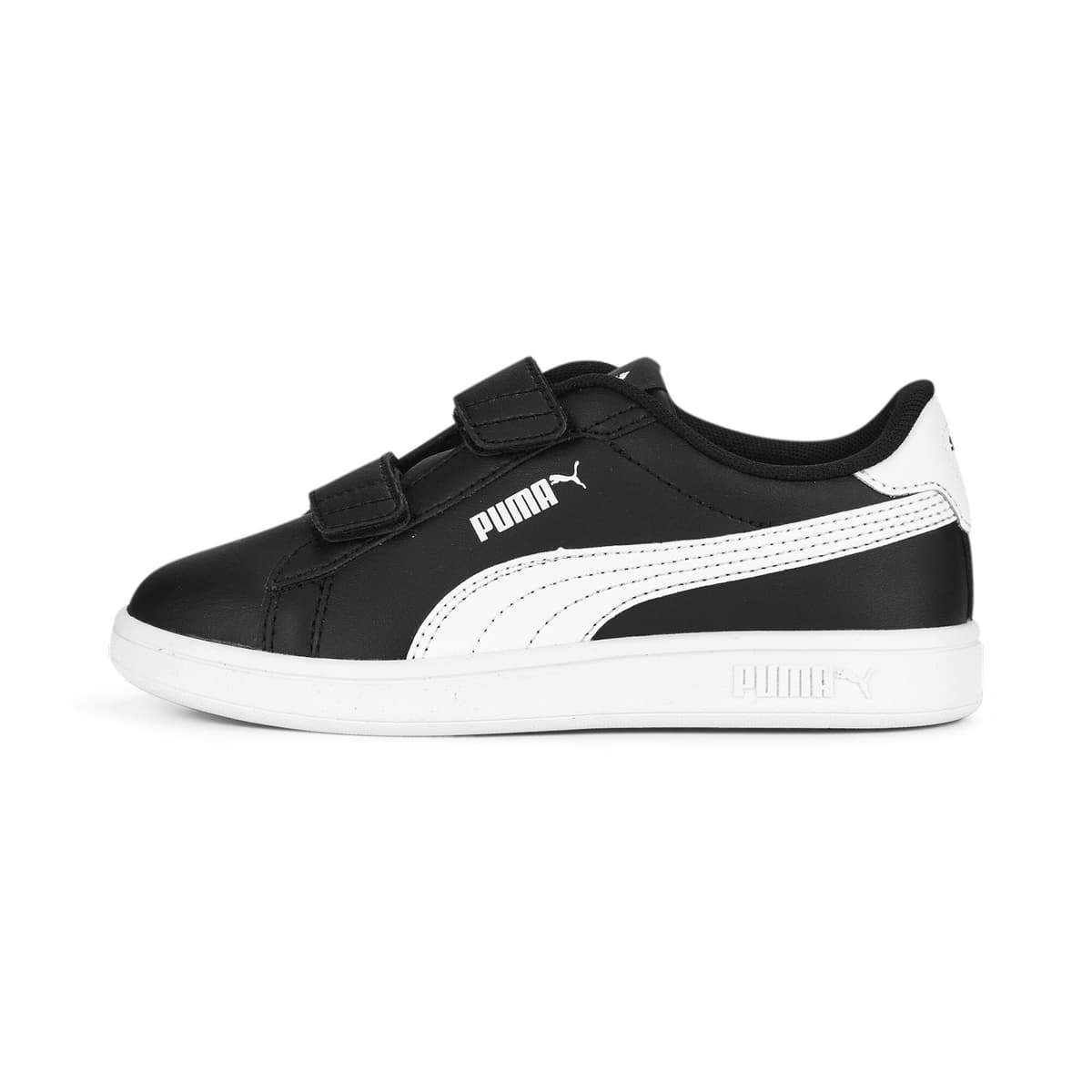 PUMA Smash 3.0 leren V sneakers, Zwart/Wit, Maat 27,5