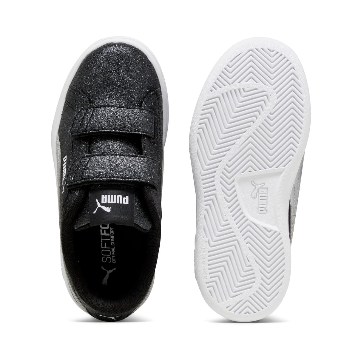 PUMA Smash 3.0 Glitz Glam sneakers voor Dames, Zwart/Wit/Zilver, Maat 31,5 thumbnail 4