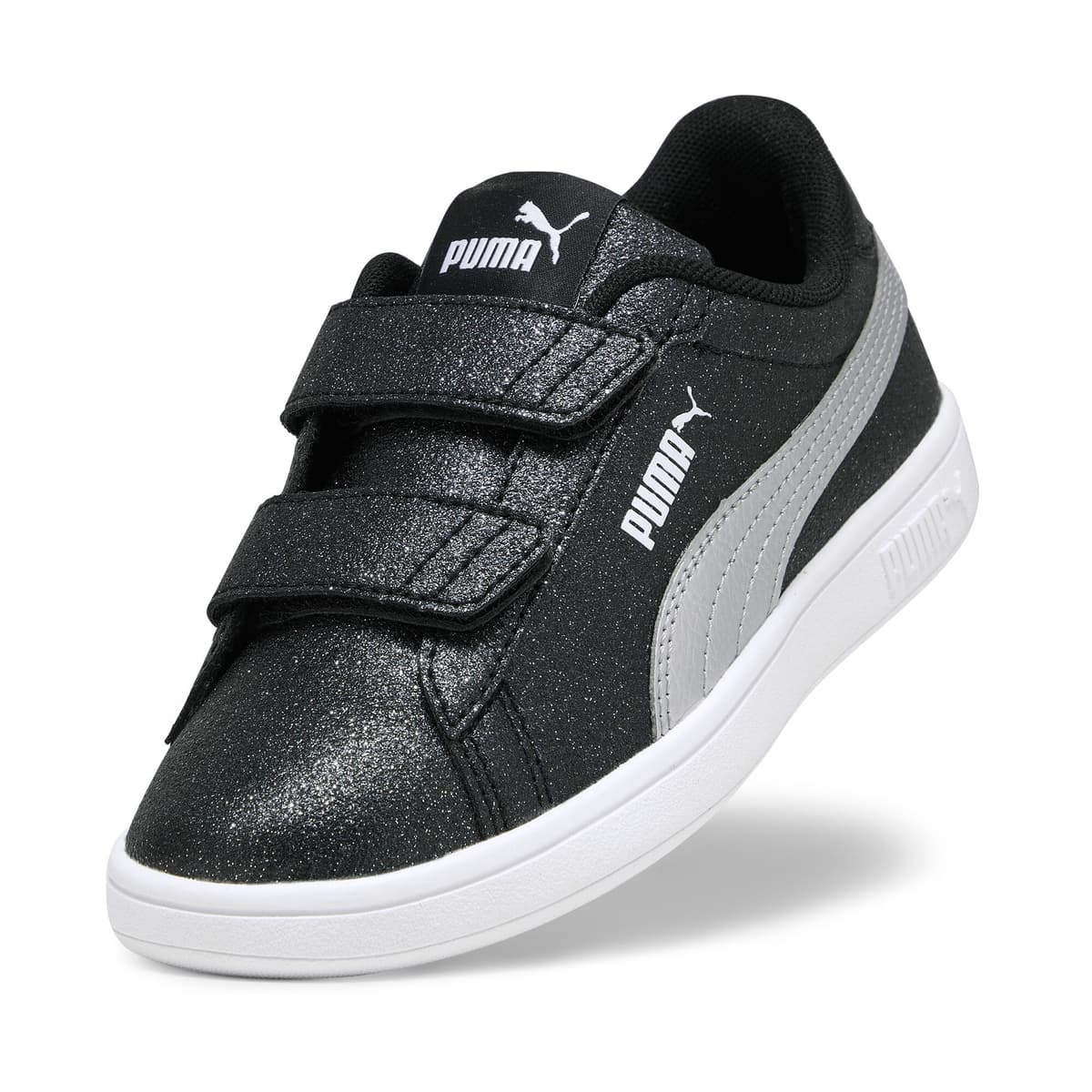 PUMA Smash 3.0 Glitz Glam sneakers voor Dames, Zwart/Wit/Zilver, Maat 31,5 thumbnail 2