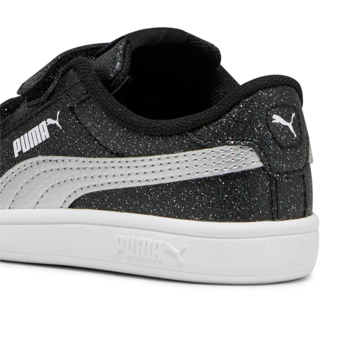 PUMA Smash 3.0 Glitz Glam sneakers voor Dames, Zwart/Wit/Zilver, Maat 27 thumbnail 5
