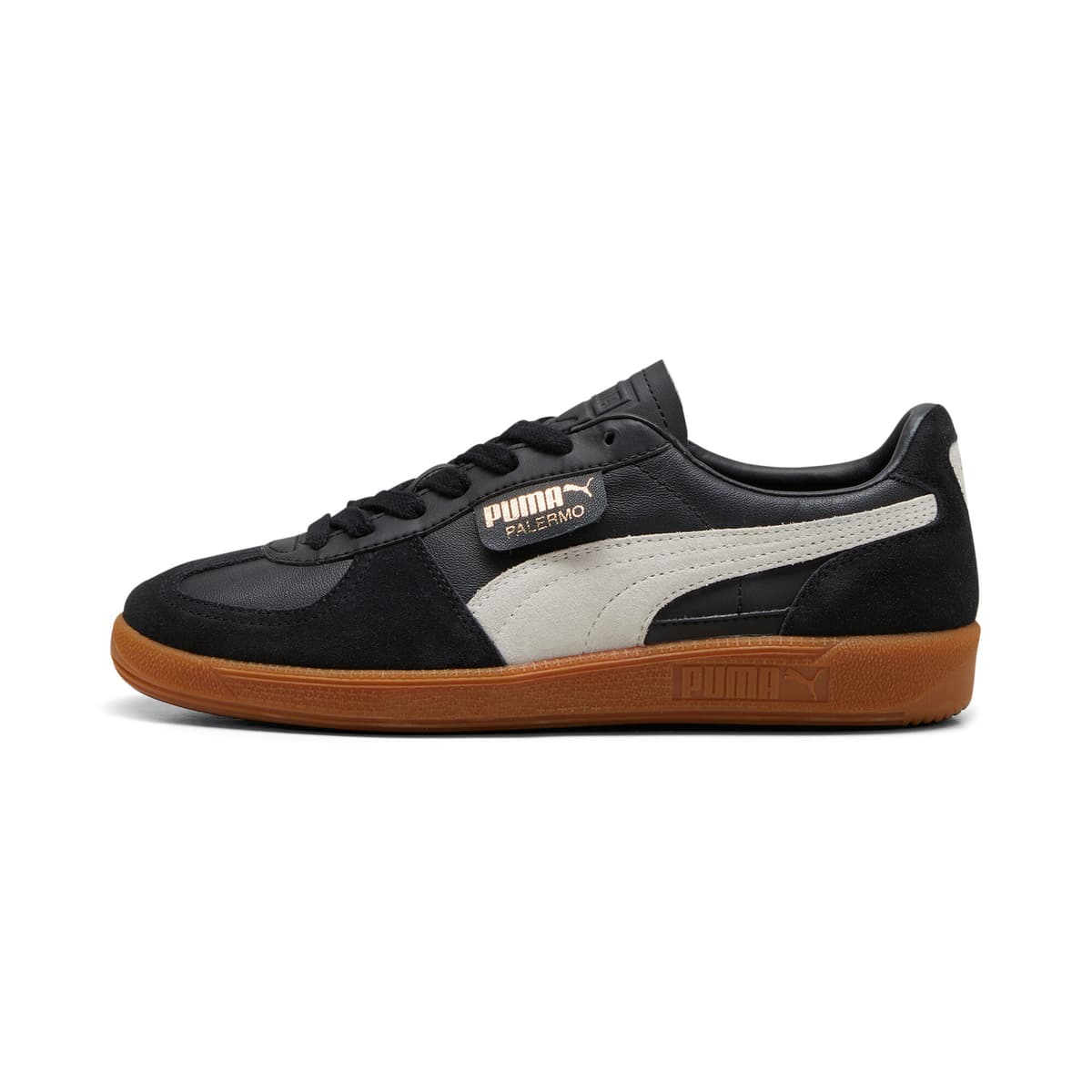 PUMA Palermo leren sneakers uniseks, Zwart/Grijs, Maat 35,5