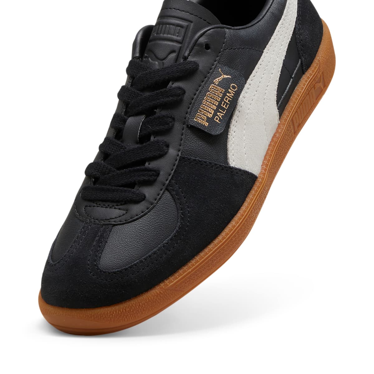 PUMA Palermo leren sneakers uniseks, Zwart/Grijs, Maat 35,5 thumbnail 2