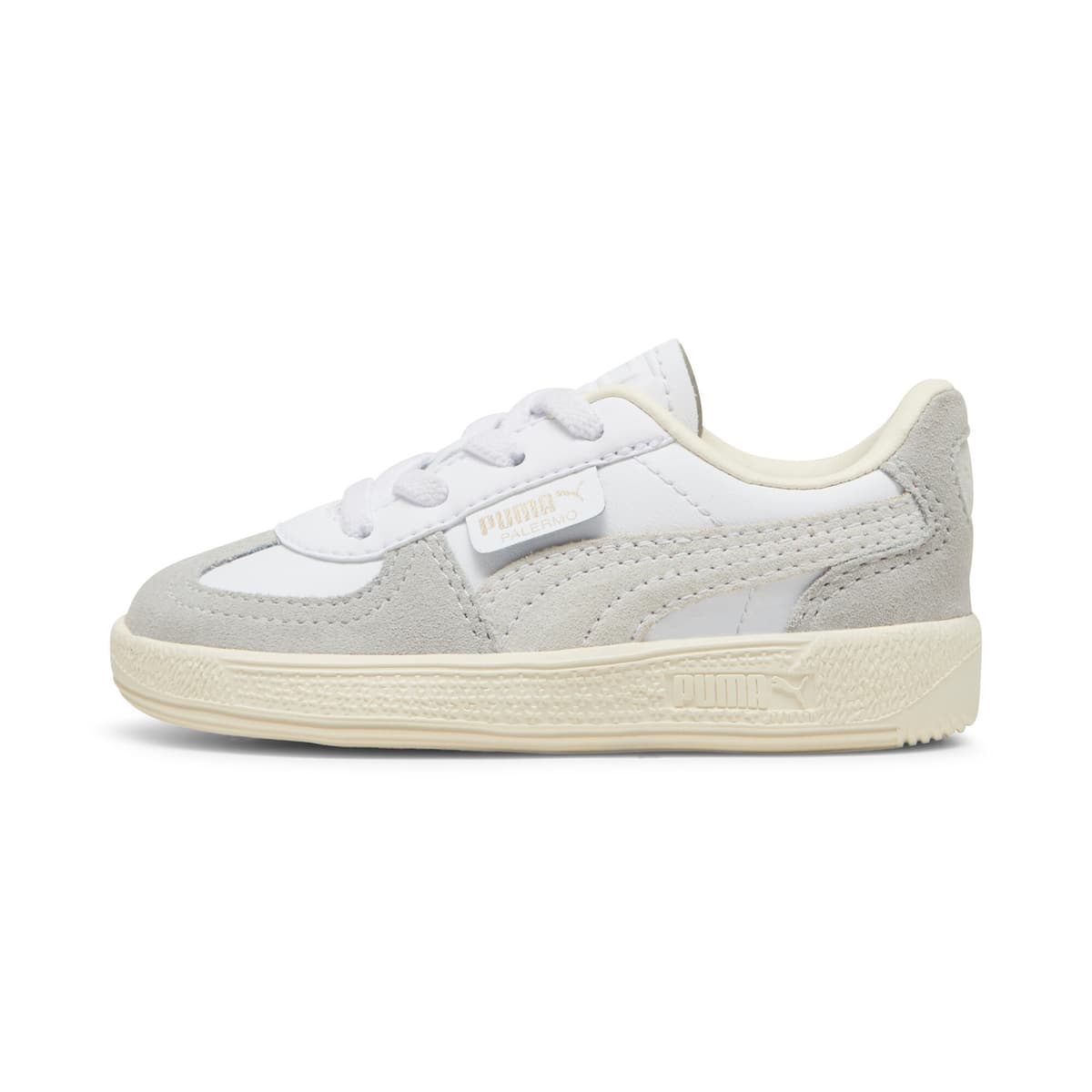 PUMA Palermo leren sneakers, Grijs/Rood/Wit, Maat 25