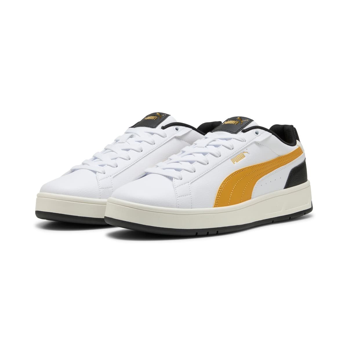 PUMA Court Classico sneakers unisex, Zwart/Wit/Goud, Maat 42,5 thumbnail 6