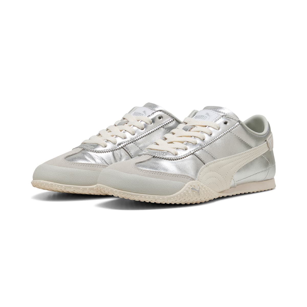 PUMA Bella leren sneakers voor Dames, Wit/Zilver, Maat 38 thumbnail 6