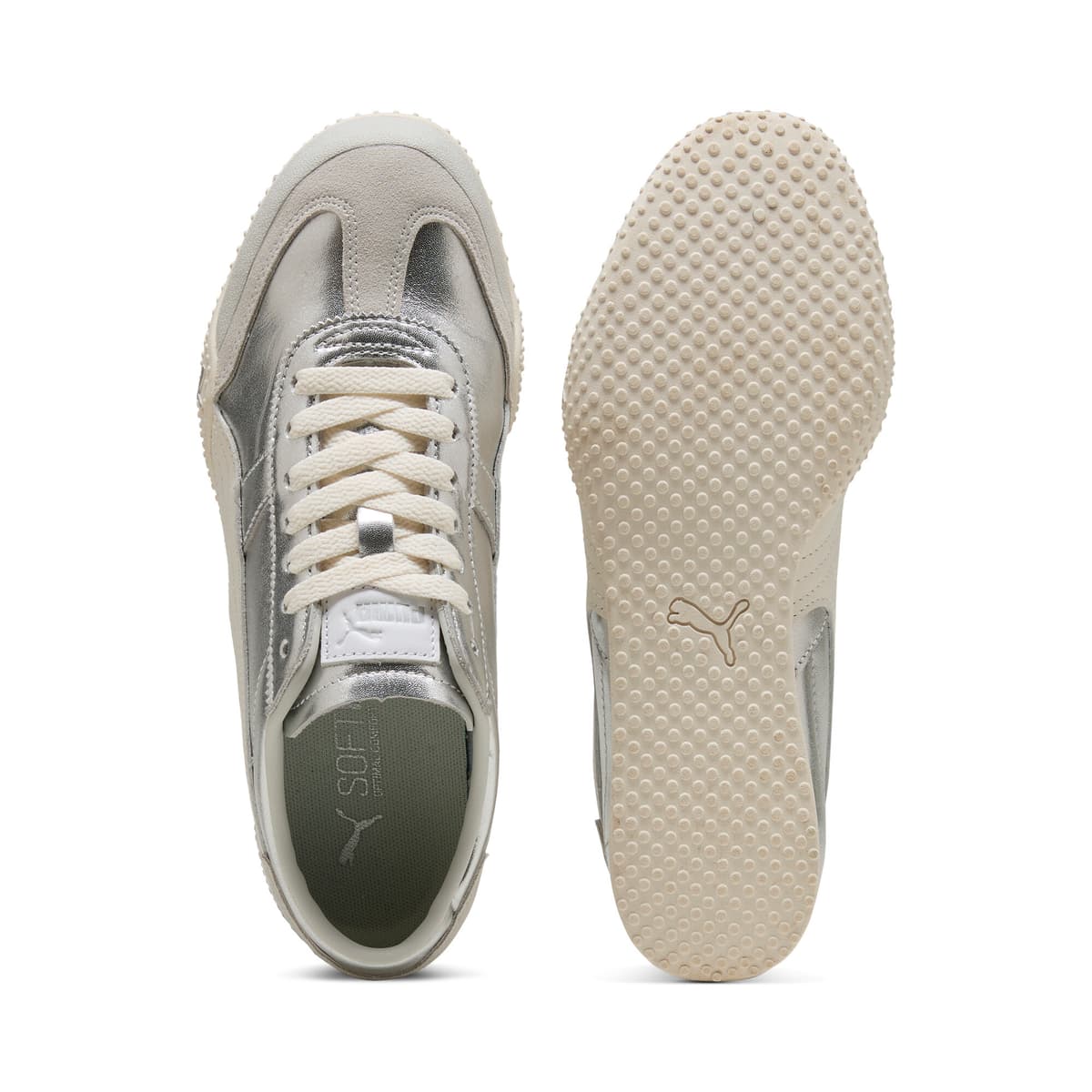 PUMA Bella leren sneakers voor Dames, Wit/Zilver, Maat 38 thumbnail 4