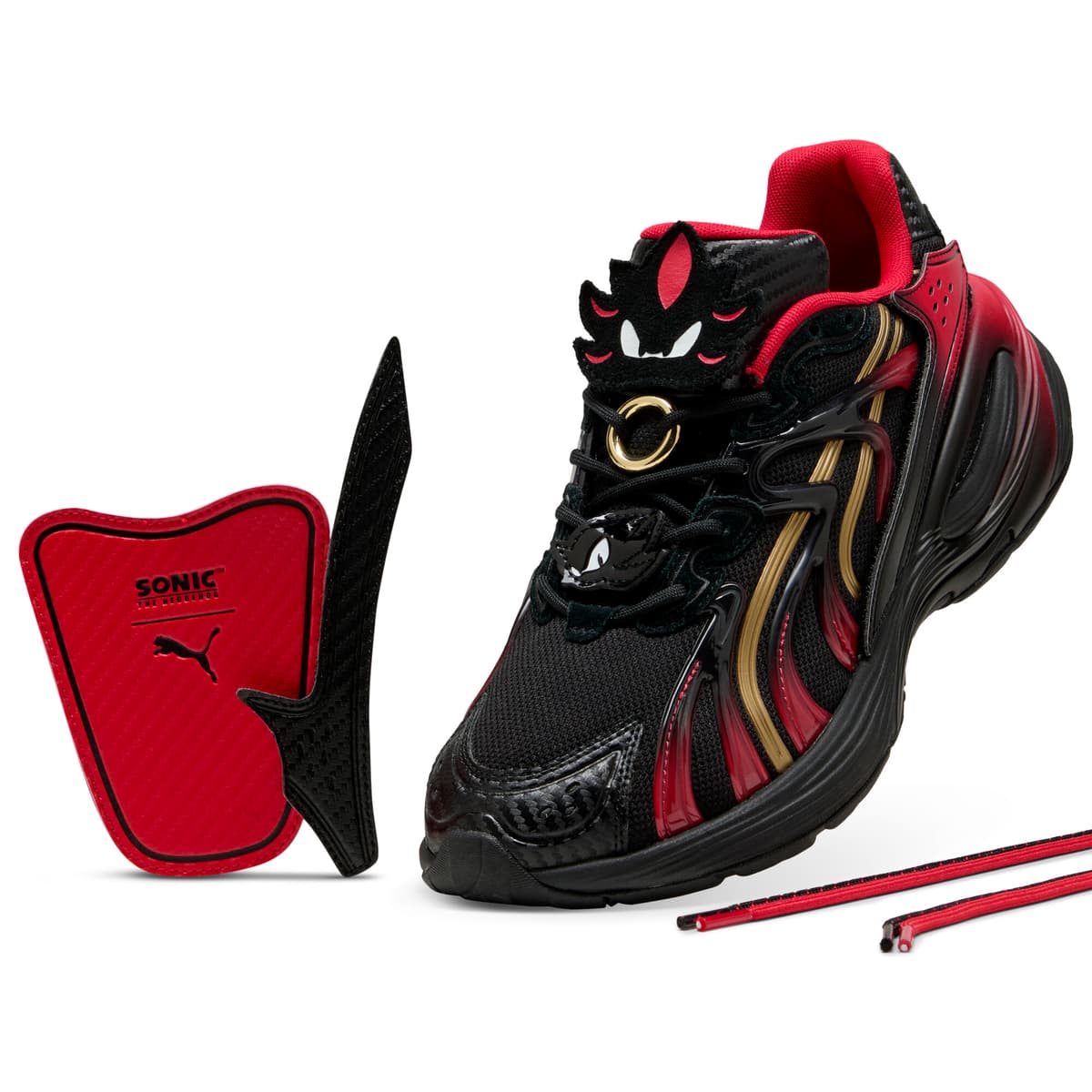 PUMA x SONIC THE HEDGEHOG Inverse Shadow uniseks sneakers, Zwart/Goud, Maat 37,5 thumbnail 3