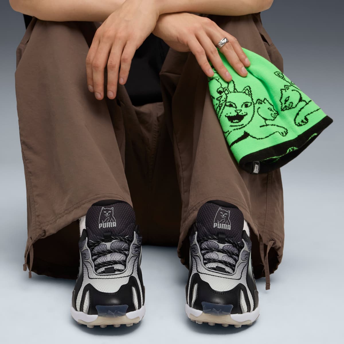 PUMA x RIPNDIP Inhale uniseks sneakers, Zwart/Zilver, Maat 46 thumbnail 9