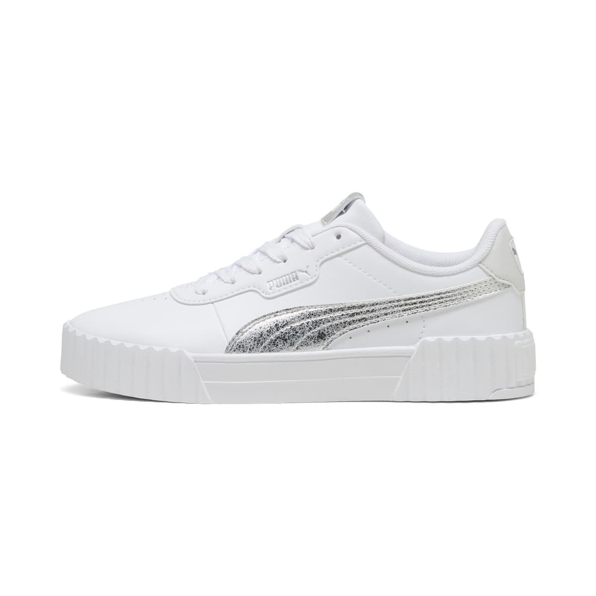 PUMA Carina 3.0 Metallic Whisper sneakers voor Dames, Wit/Zilver, Maat 38,5