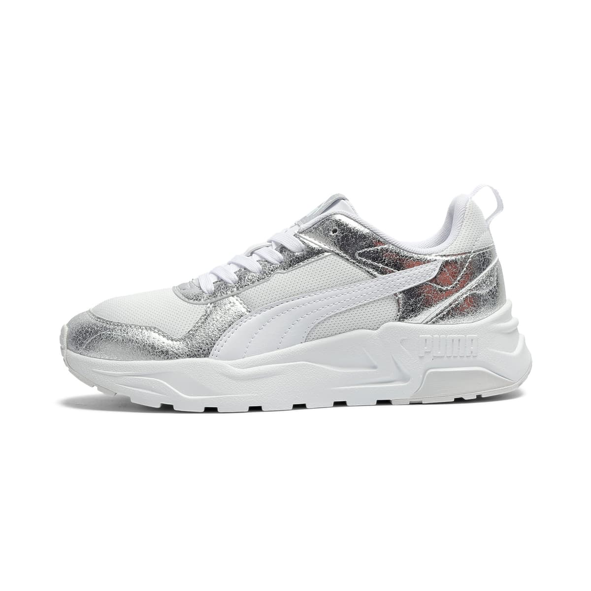 PUMA Trinity 2 Metallic Whisper sneakers voor Dames, Grijs/Wit/Zilver, Maat 37