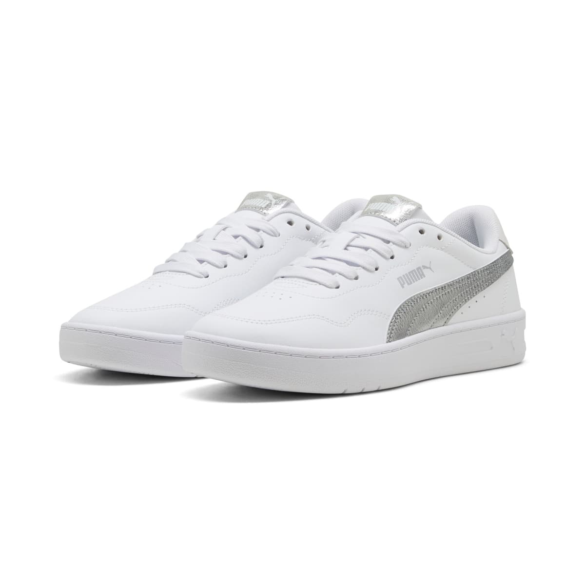 PUMA Court Lally Metallic Whisper sneakers voor Dames, Wit/Zilver, Maat 42,5