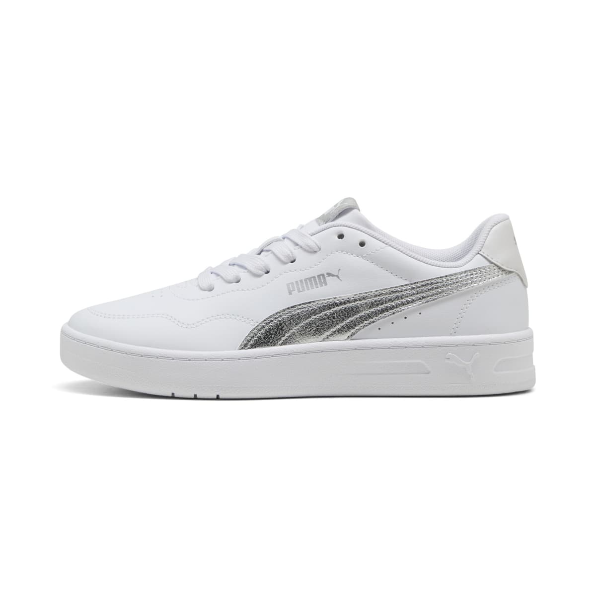 PUMA Court Lally Metallic Whisper sneakers voor Dames, Wit/Zilver, Maat 42,5 thumbnail 5