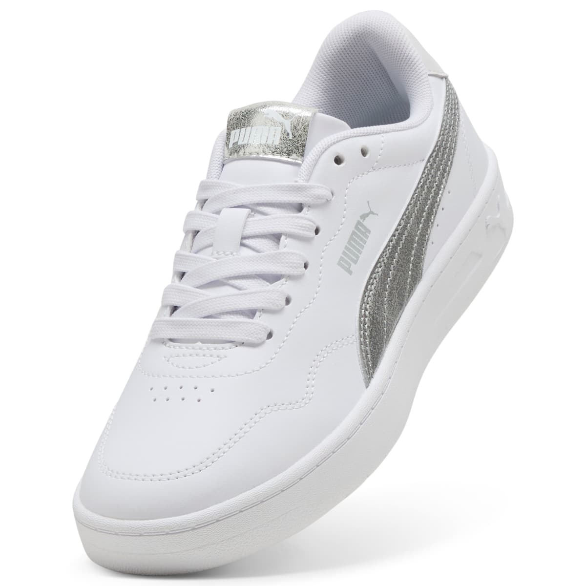PUMA Court Lally Metallic Whisper sneakers voor Dames, Wit/Zilver, Maat 42,5 thumbnail 2