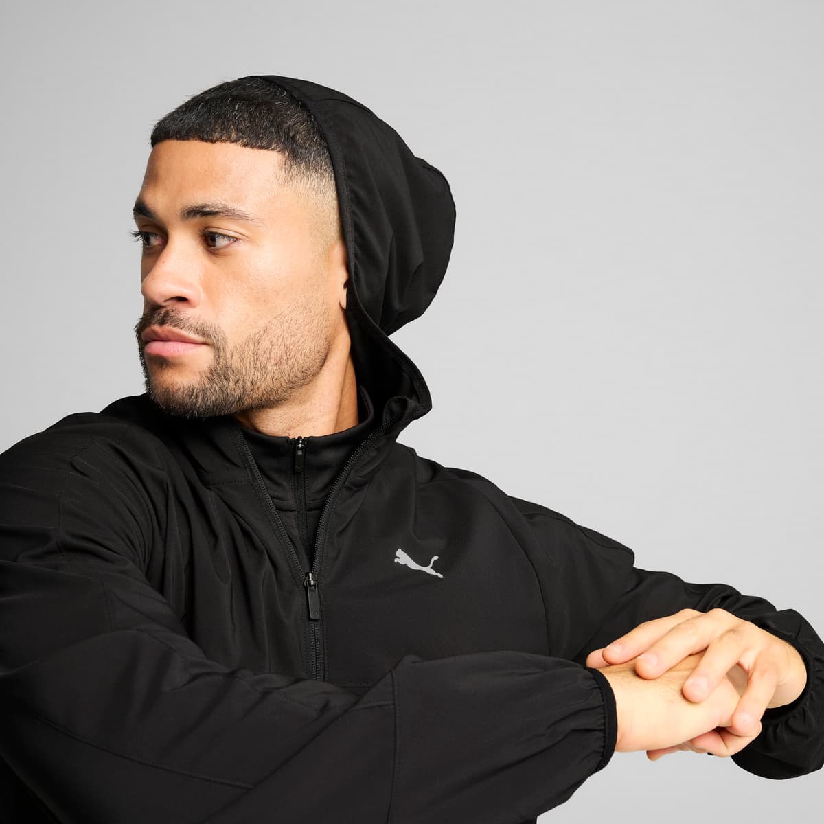 PUMA TAD TECH geweven top met volledige rits voor Heren, Zwart, Maat L thumbnail 7