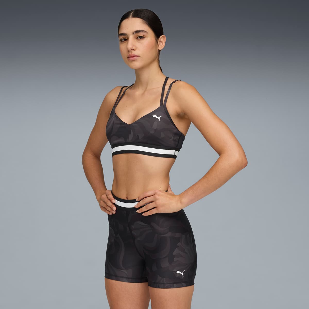 PUMA FLORAL RIBBON bh met lage ondersteuning voor Dames, Zwart, Maat S