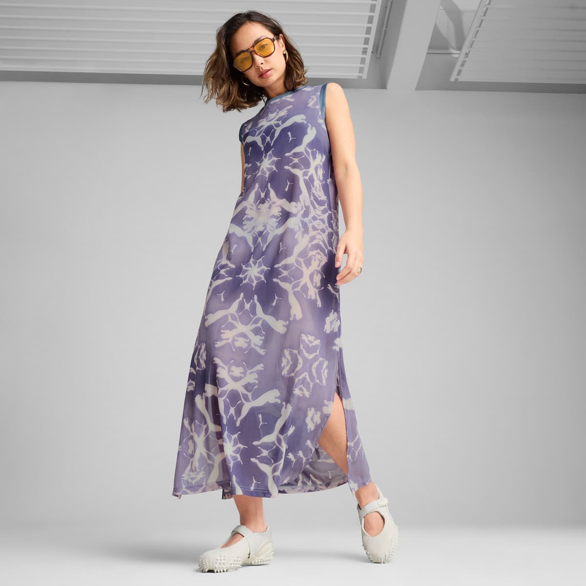 PUMA DARE TO Mesh Column jurk voor Dames, Grijs, Maat XS