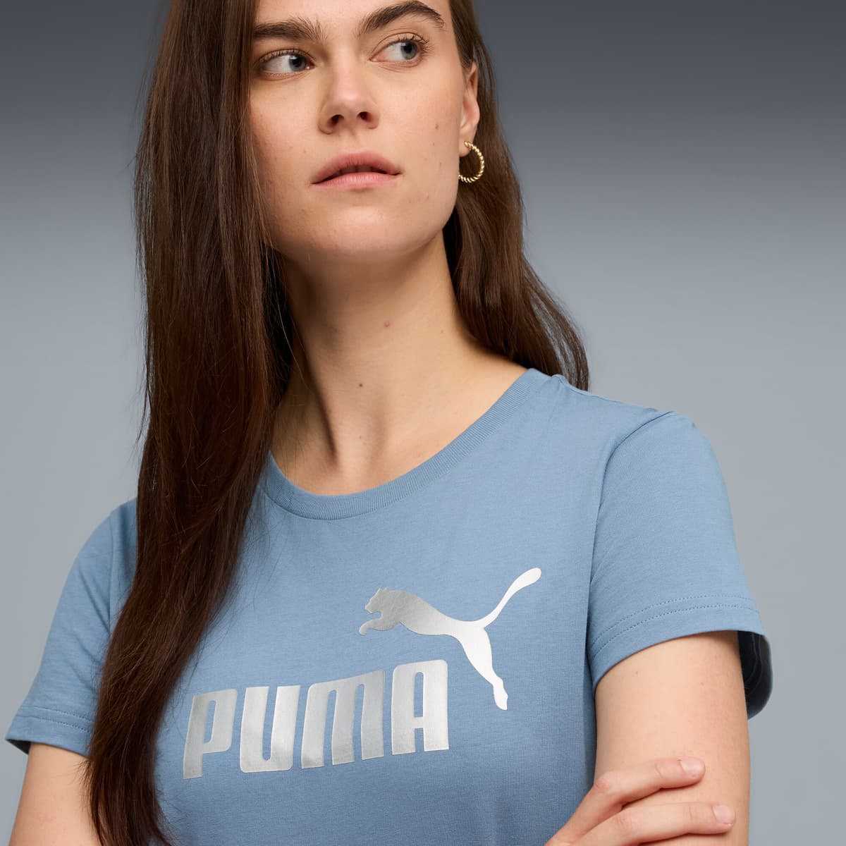 PUMA ESS Metallic No. 1 Logo T-shirt voor Dames, Blauw/Zilver, Maat XS thumbnail 7