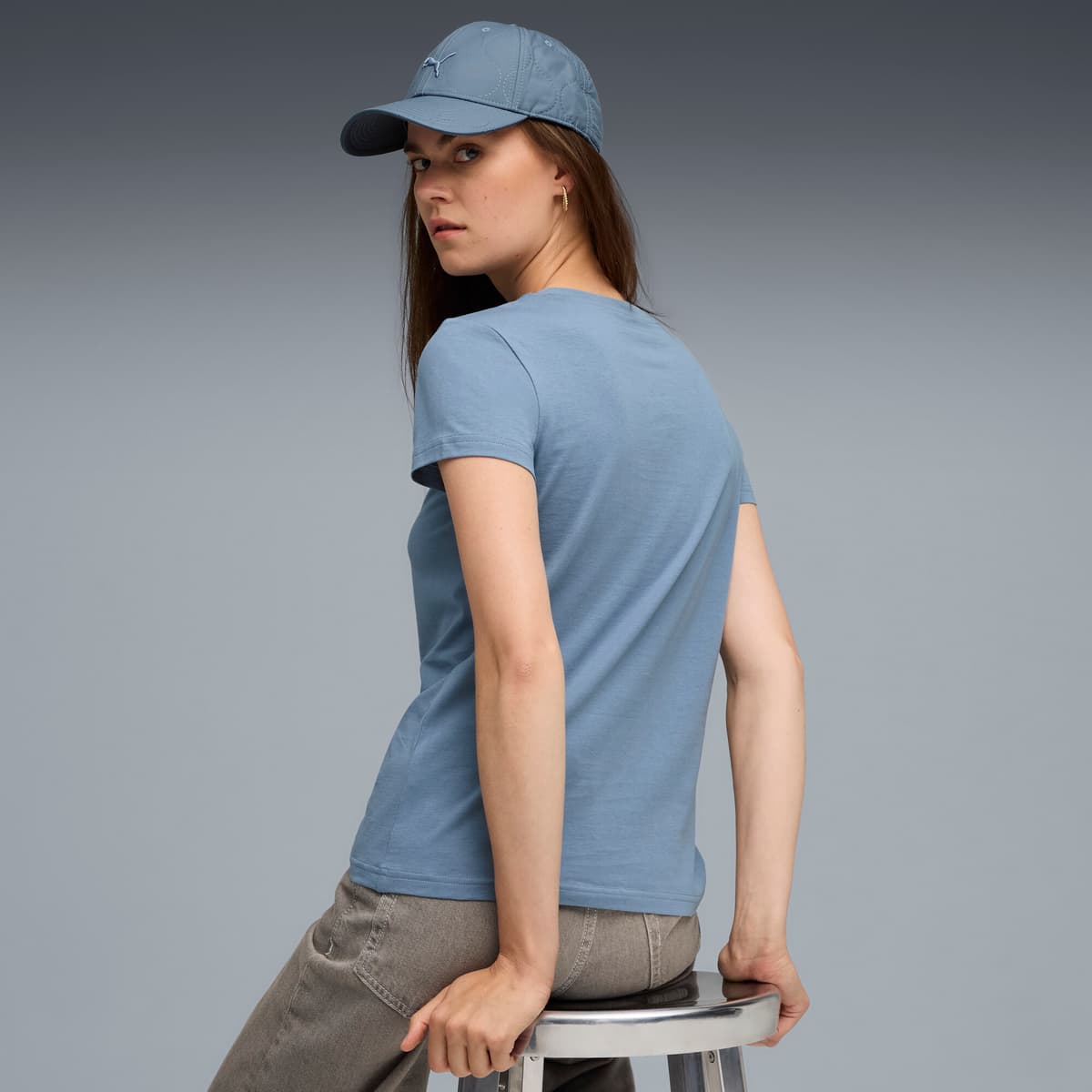 PUMA ESS Metallic No. 1 Logo T-shirt voor Dames, Blauw/Zilver, Maat XS thumbnail 5