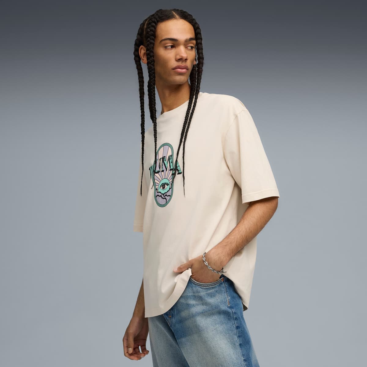 Graphic PUMA Fest boxy T-shirt voor Heren, Maat XS