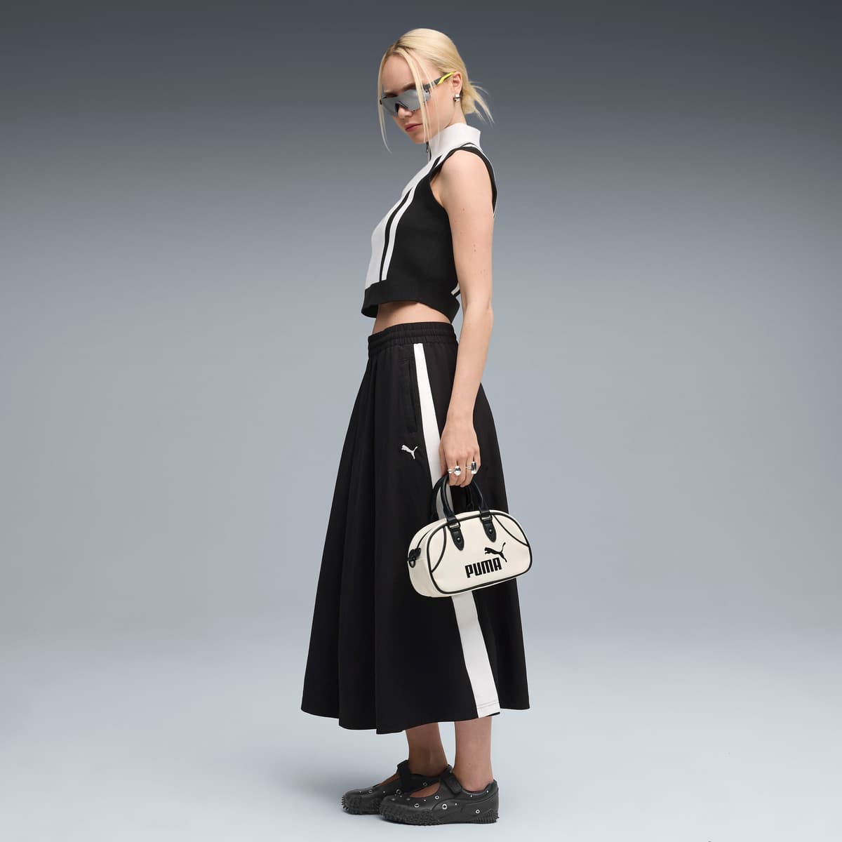 FUTURE.PUMA.ARCHIVE gebreide tanktop met halve rits voor Dames, Zwart/Wit, Maat M thumbnail 6