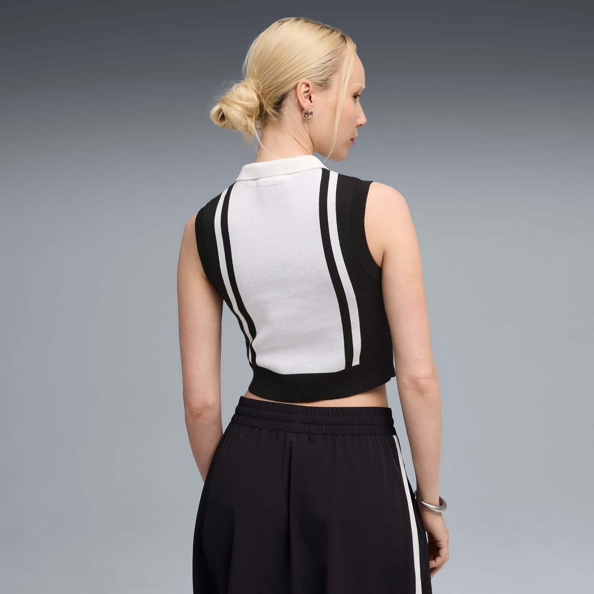 FUTURE.PUMA.ARCHIVE gebreide tanktop met halve rits voor Dames, Zwart/Wit, Maat M thumbnail 5