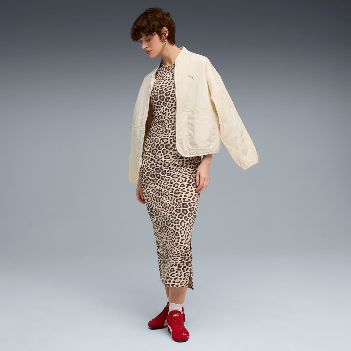 PUMA LEO LUXE slimfit all-over print jurk voor Dames, Maat XL thumbnail 4