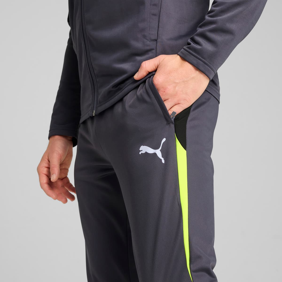 PUMA individualLIGA trainingspak voor Heren, Grijs/Geel, Maat XXL thumbnail 4