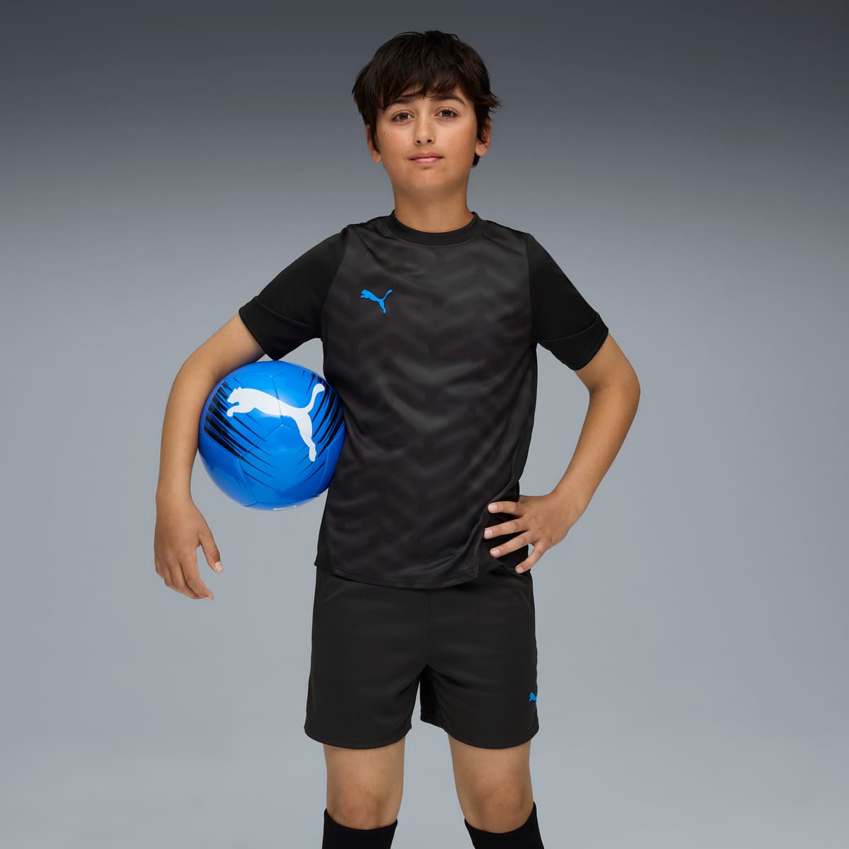 PUMA individualCUP voetbalshirt, Blauw/Zwart/Wit, Maat 13-14Y