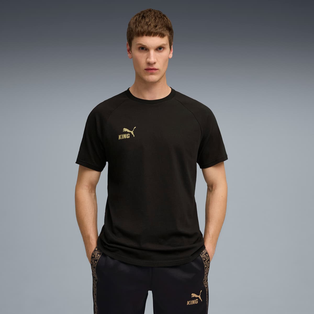 PUMA KING T-shirt voor Heren, Zwart/Goud, Maat S thumbnail 6