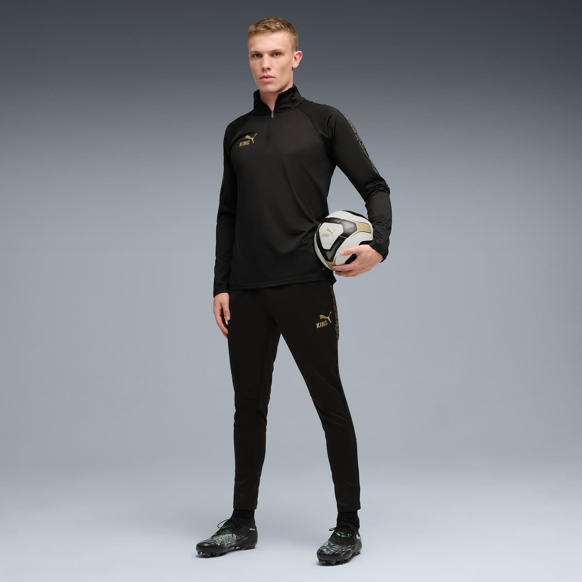 PUMA KINGtouch voetbaltop met kwartrits voor Heren, Zwart/Goud, Maat 3XL thumbnail 6